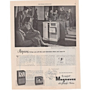 Vintage Original Magnavox Radio TV Magazine Advertisement Large B&W 1950s